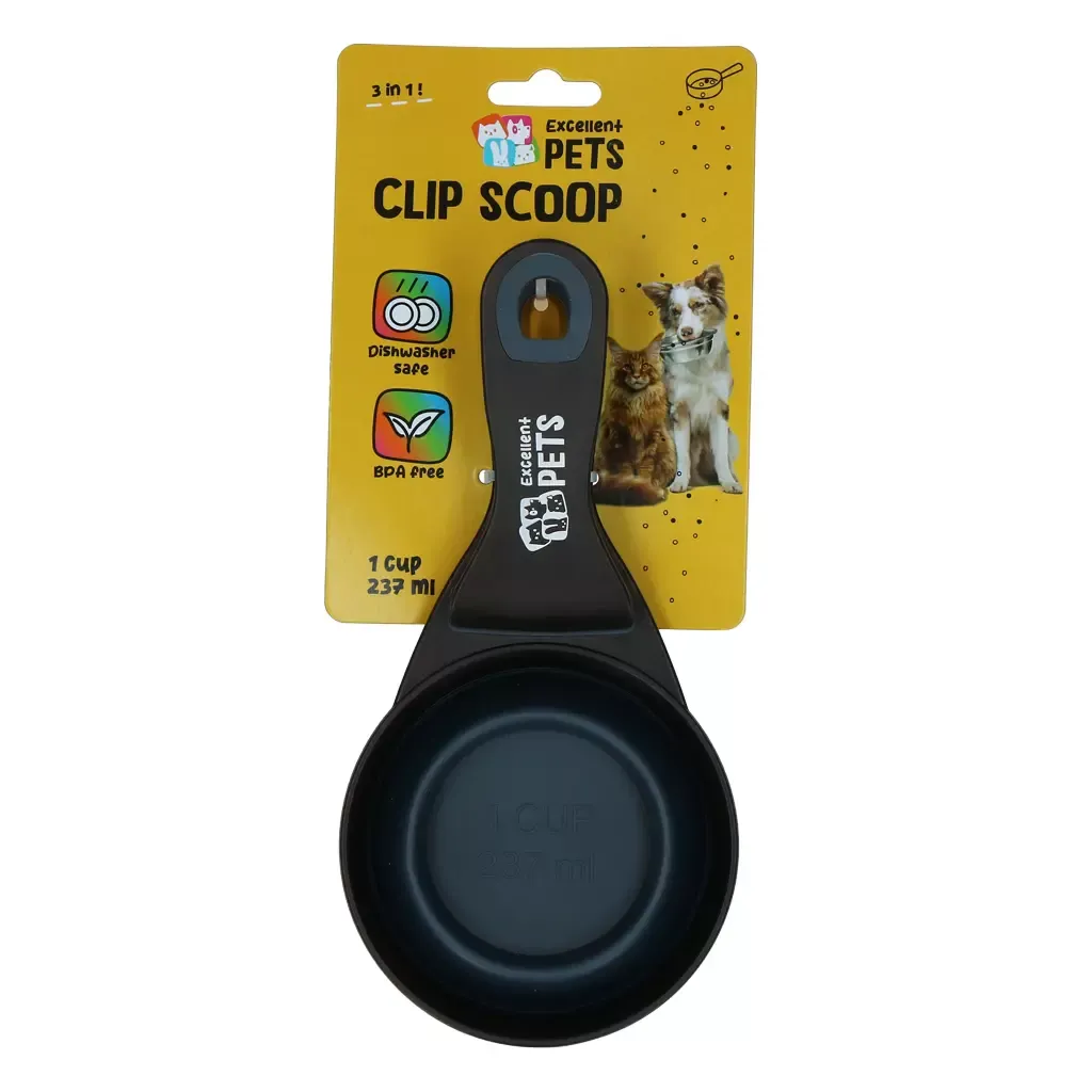 Excellent Pets Fütterschaufel – 1 Cup – 3-in-1 – Clip &amp; Dosierung