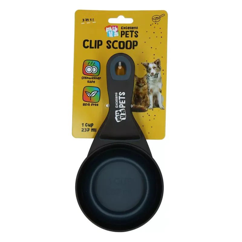 Excellent Pets Fütterschaufel – 1 Cup – 3-in-1 – Clip &amp; Dosierung