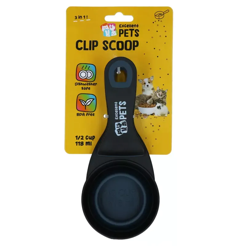 Excellent Pets Fütterschaufel – 0,5 Cup – 3-in-1 – Clip &amp; Dosierung