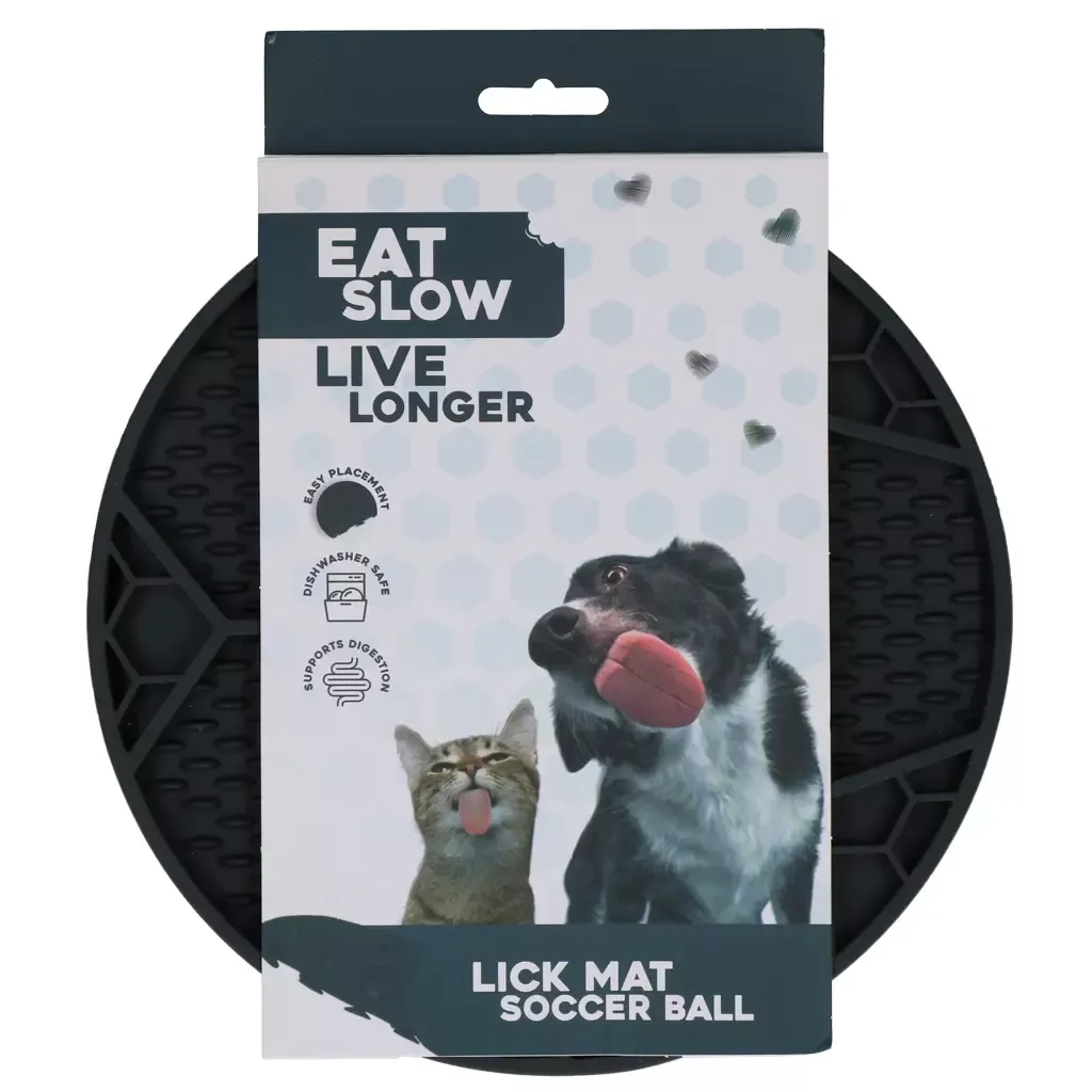 Eat Slow Live Longer Lick Mat Fussball Grau – Leckmatte – Herausfordernd