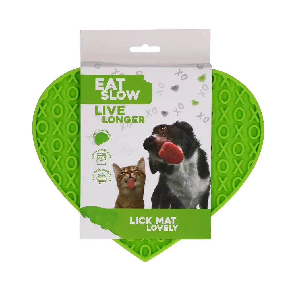 Eat Slow Live Longer Lick Mat Lovely Heart Grün – Leckmatte – Herzform