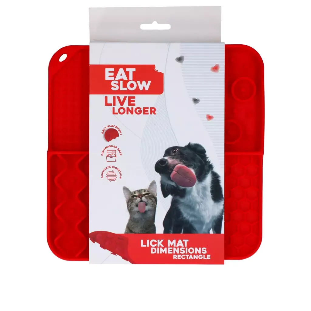 Eat Slow Live Longer Lick Mat Dimensions Rectangle Rot – Leckmatte – 4 Muster