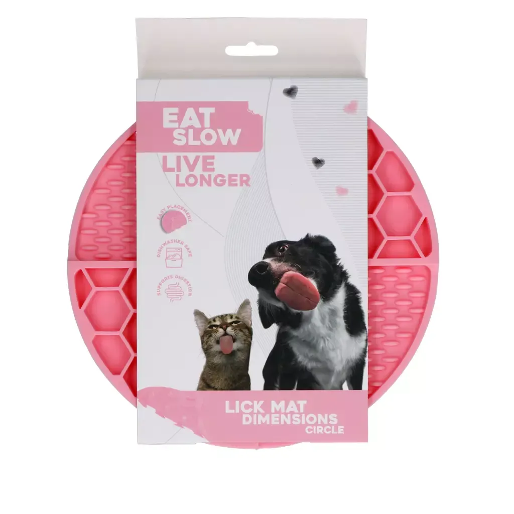 Eat Slow Live Longer Lick Mat Dimensions Circle Rosa – Leckmatte – 2 Muster