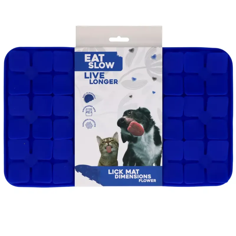 Eat Slow Live Longer Lick Mat Dimensions Flower Blau – Leckmatte – Herausfordernd