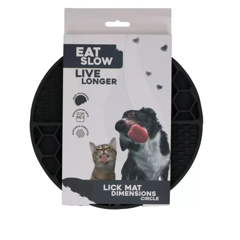 Eat Slow Live Longer Lick Mat Dimensions Circle Grau – Leckmatte – 2 Muster