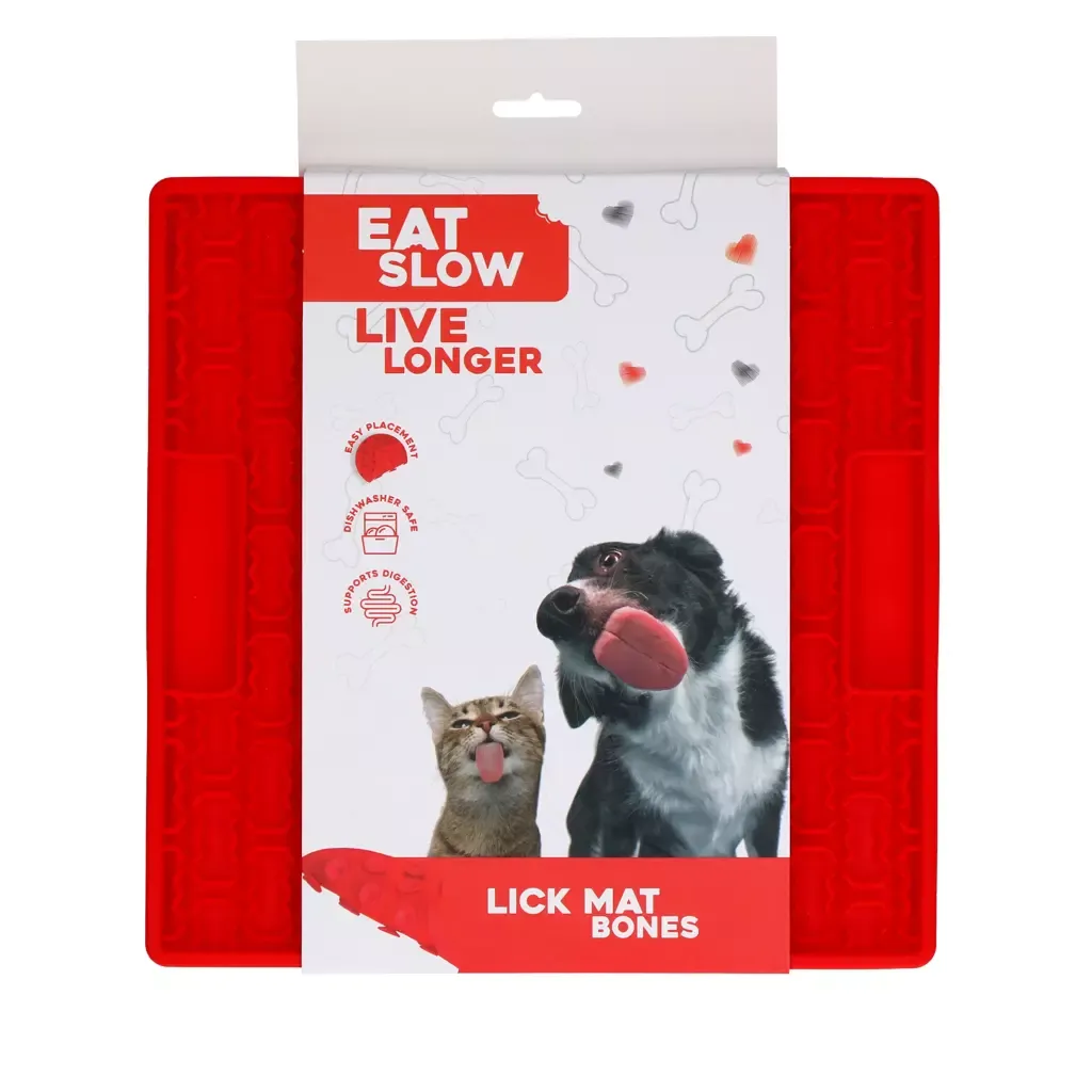 Eat Slow Live Longer Lick Mat Bones Rot – Leckmatte – Herausfordernd