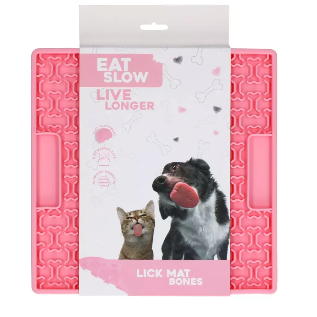 Eat Slow Live Longer Lick Mat Bones Rosa – Leckmatte – Herausfordernd