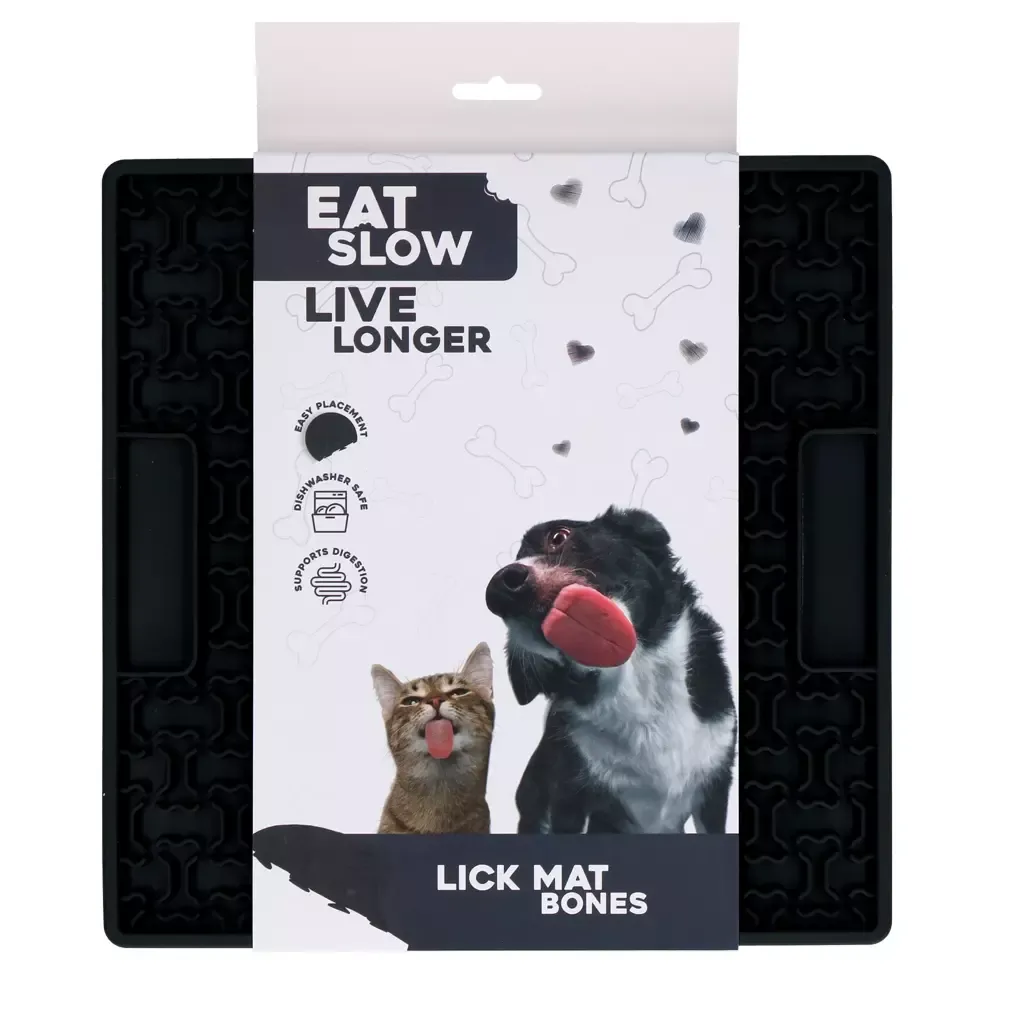 Eat Slow Live Longer Lick Mat Bones Grau – Leckmatte – Herausfordernd