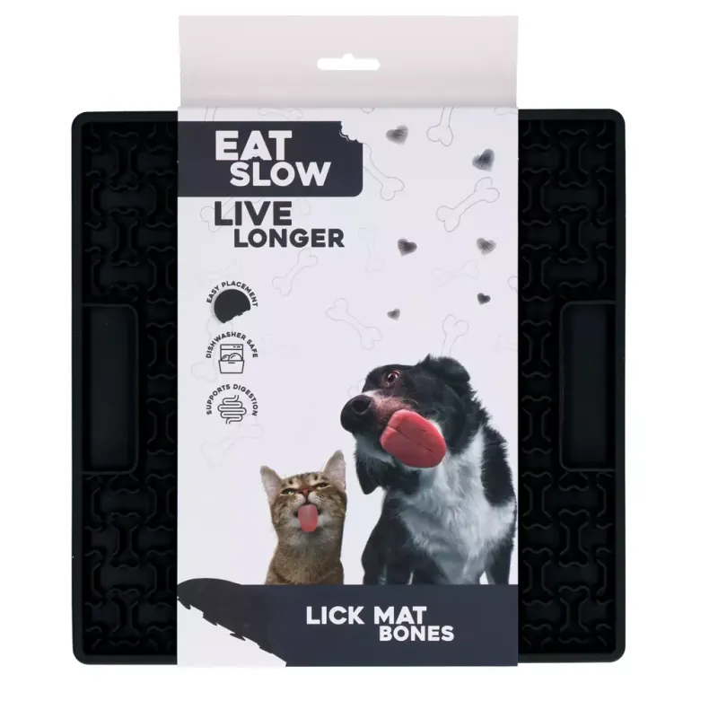 Eat Slow Live Longer Lick Mat Bones Grau – Leckmatte – Herausfordernd