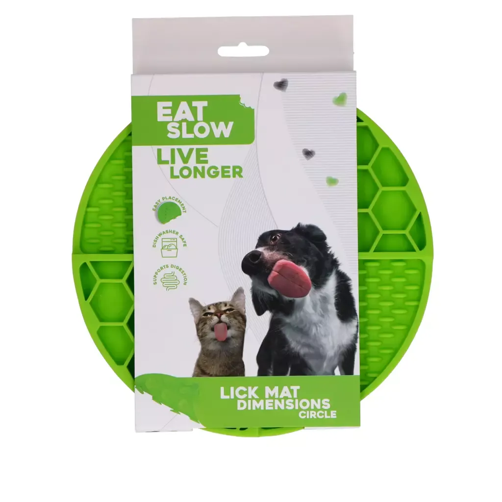 Eat Slow Live Longer Lick Mat Dimensions Circle Grün – Leckmatte – 2 Muster