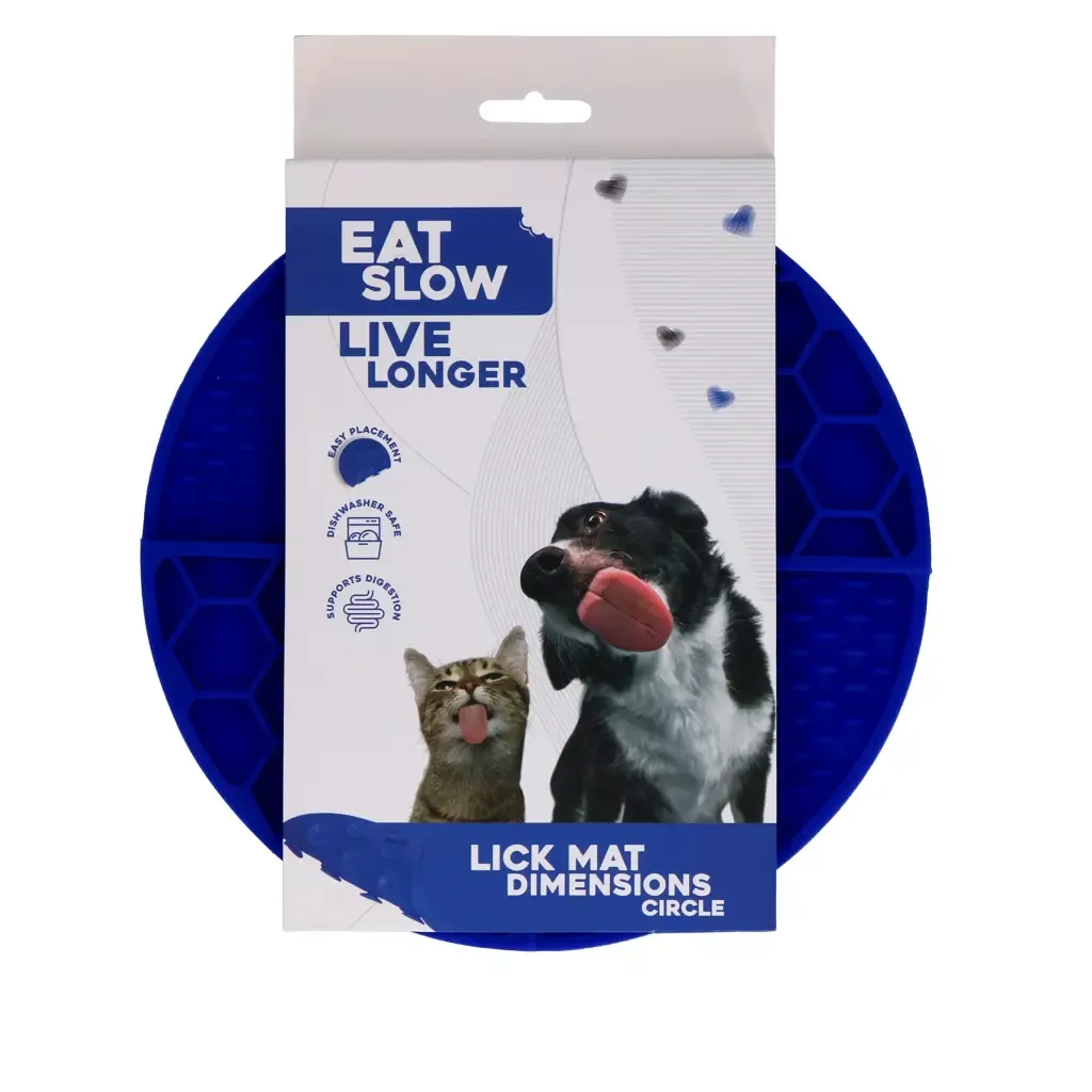 Eat Slow Live Longer Lick Mat Dimensions Circle Blau – Leckmatte – 2 Muster