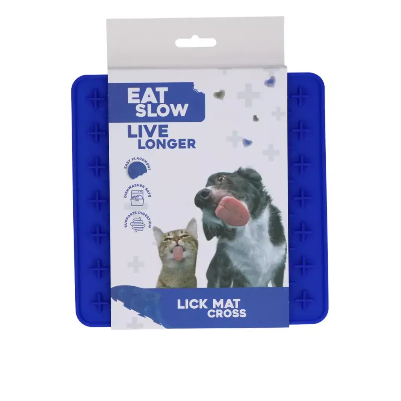 Eat Slow Live Longer Lick Mat Cross Blau – Leckmatte – Herausfordernd