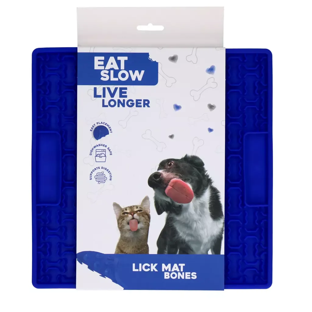 Eat Slow Live Longer Lick Mat Bones Blau – Leckmatte – Herausfordernd