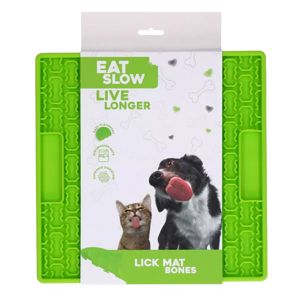 Eat Slow Live Longer Lick Mat Bones Grün – Leckmatte – Herausfordernd