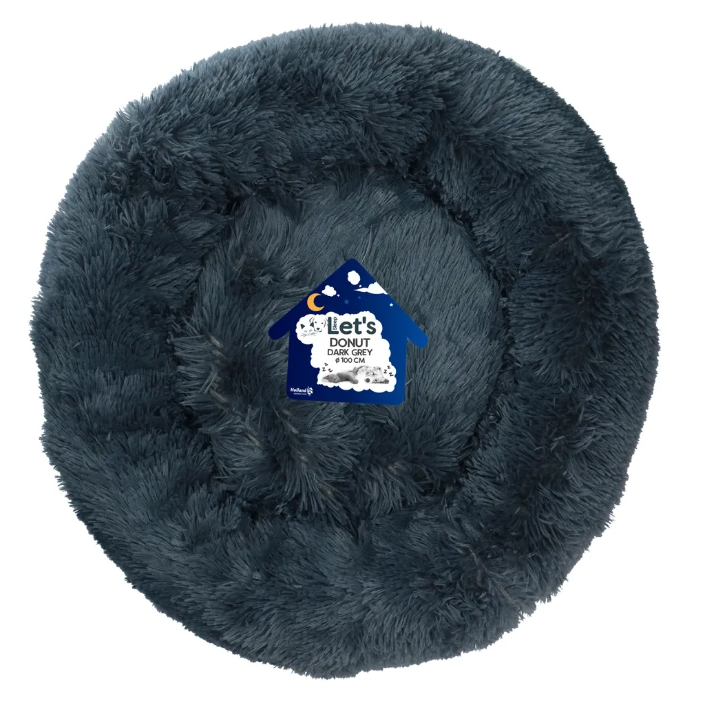 Let's Sleep Donut Dunkelgrau XXL – Hundebett – Katzenbett – Fluffy