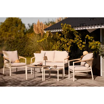 Abela Lounge-Set Sand/Natur | Aluminium, Holzfrei, Sessel, Sofa