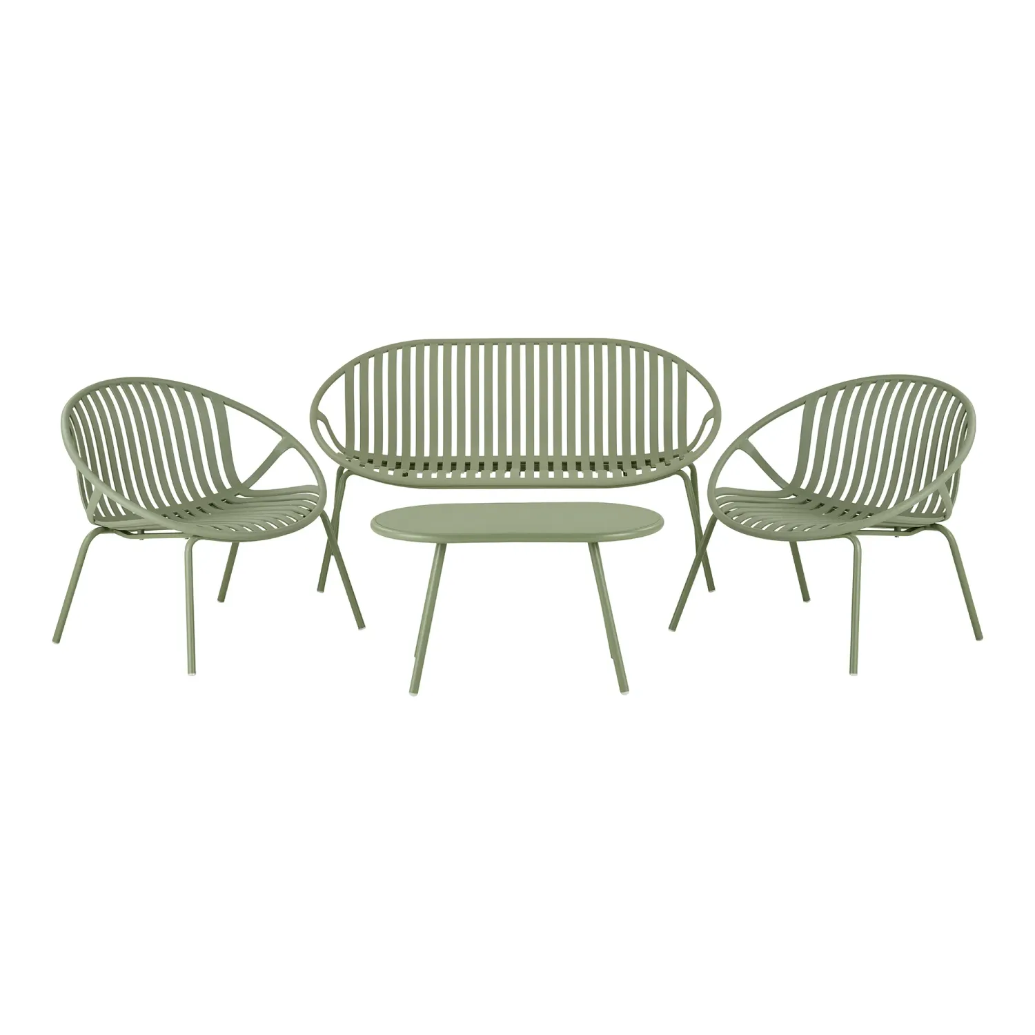 Saly Lounge-Set Grün | Polypropylen/Stahl, Sessel, Sofa, Couchtisch