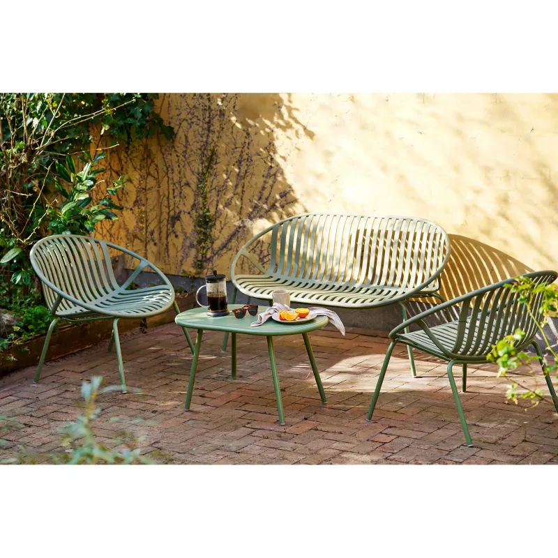 Saly Lounge-Set Grün | Polypropylen/Stahl, Sessel, Sofa, Couchtisch