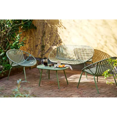 Saly Lounge-Set Grün | Polypropylen/Stahl, Sessel, Sofa, Couchtisch