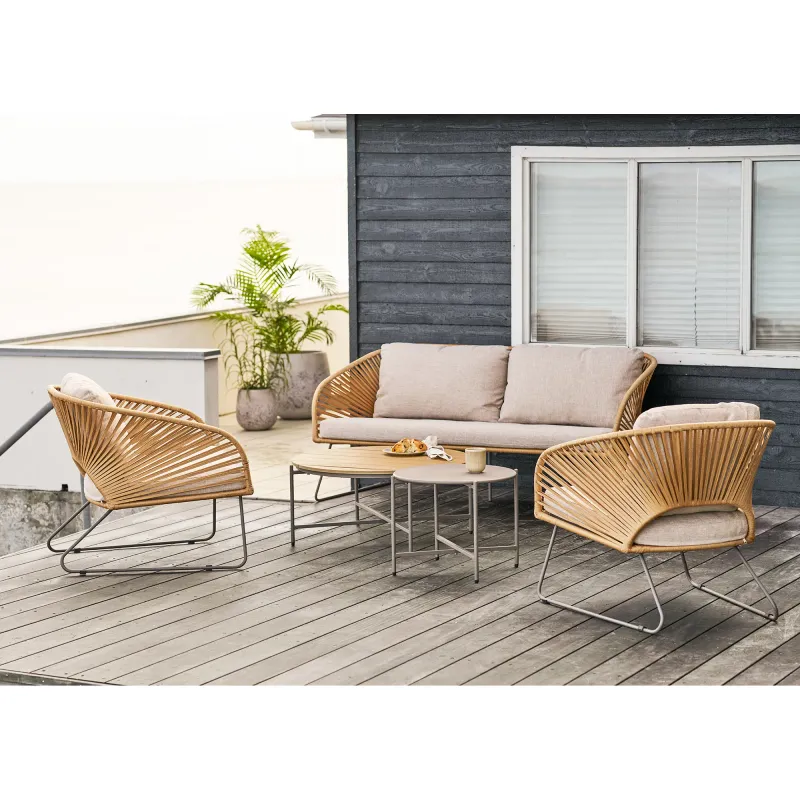 Novella Lounge-Set Beige/Sand | Stahl, inkl. Kissen, Sessel, Sofa, Couchtische