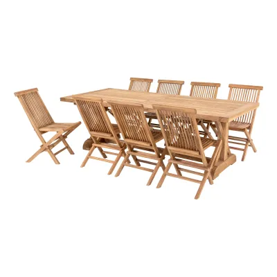 Volos &amp; Toledo Gartenset: Esstisch, 8 Stühle, Teakholz, natur. Luxus für Schweizer Gärten.