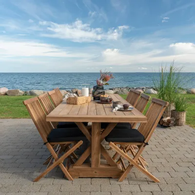 Volos &amp; Toledo Gartenset | Esstisch &amp; 8 Stühle, Teakholz, Natur