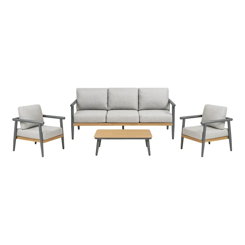 Comillas Lounge-Set Anthrazitgrau | Aluminium, inkl. Kissen, 4-teilig Comillas Lounge-Set: 3-Sitzer-Sofa, 2 Sessel, Couchtisch, Anthrazitgrau, inkl. Kissen. Luxus für Schweizer Gärten.