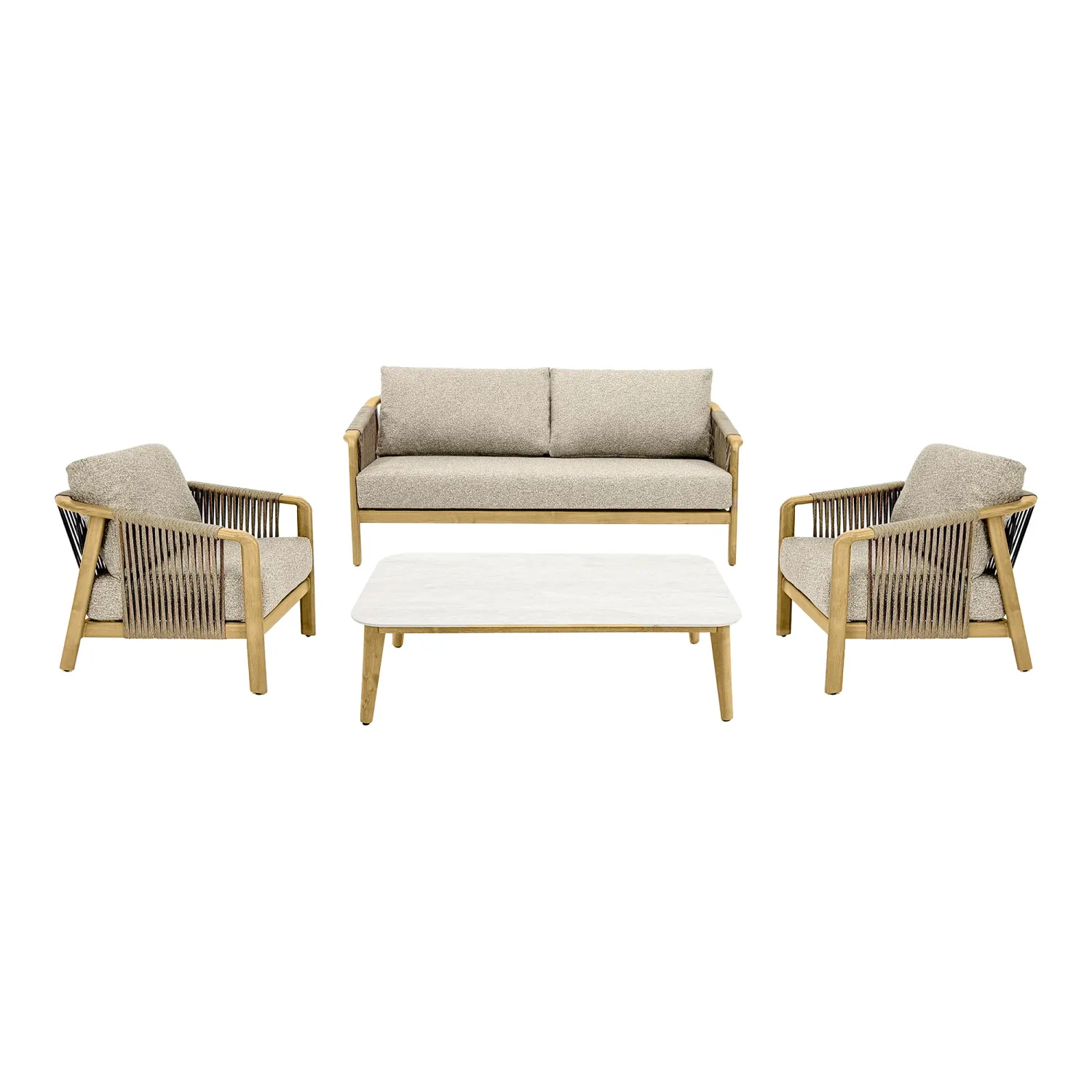 Fargo Lounge-Set Taupe/Holzoptik | Aluminium, inkl. Kissen