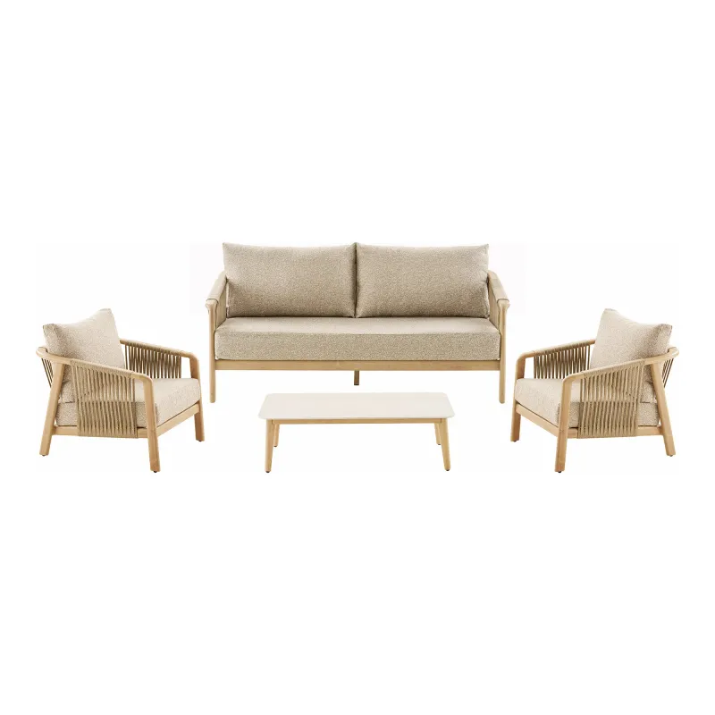 Fargo Lounge-Set Taupe/Holzoptik | Aluminium, inkl. Kissen Fargo Lounge-Set: 2 Sessel, 1 Sofa, Couchtisch, Taupe/Holzoptik, inkl. Kissen. Luxus für Schweizer Gärten