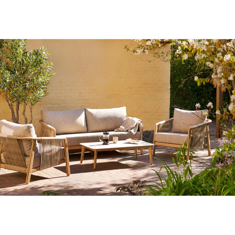 Fargo Lounge-Set Taupe/Holzoptik | Aluminium, inkl. Kissen