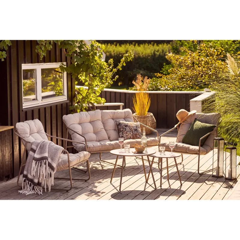 Nilo Lounge-Set Sand | Stahl, inkl. Kissen, Sessel, Sofa, Couchtische