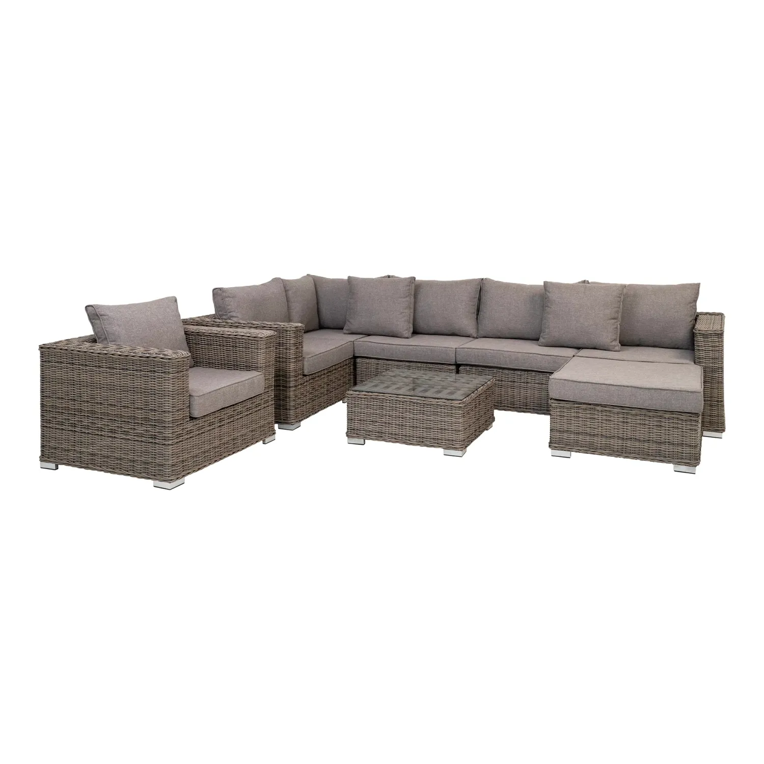 Calvi Lounge-Set Kubugrau | Polyrattan, inkl. Kissen, Glasplatte