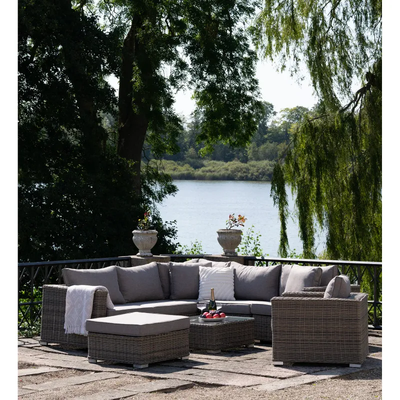 Calvi Lounge-Set Kubugrau | Polyrattan, inkl. Kissen, Glasplatte