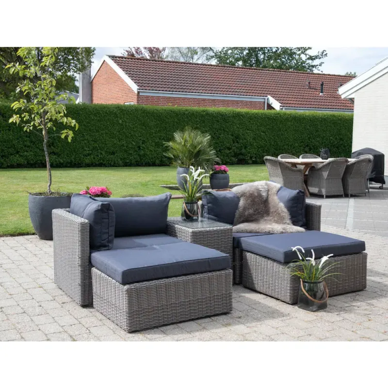 Rossi Lounge-Set Kubugrau | Polyrattan, inkl. Kissen, Glasplatte
