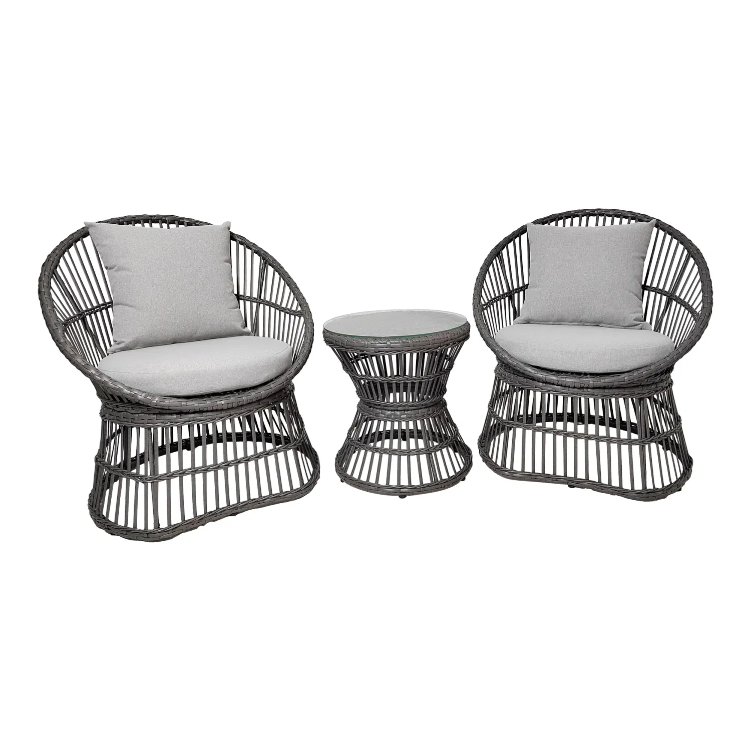 Natal Lounge Set Grau | Rattan, inkl. Kissen, 2 Stühle, Tisch