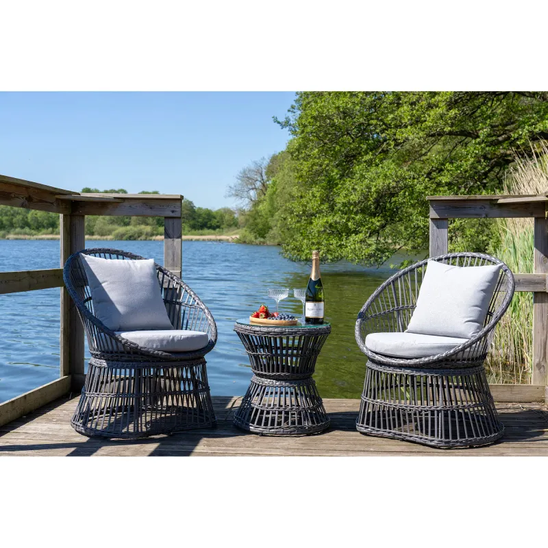 Natal Lounge Set Grau | Rattan, inkl. Kissen, 2 Stühle, Tisch