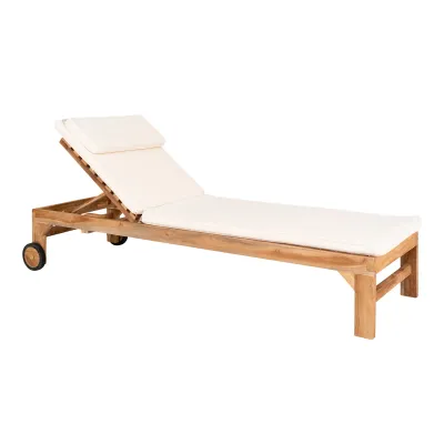 Andorra Sonnenliege Natur/Weiss | Teak, inkl. Kissen, Baumwolle Andorra Sonnenliege, Teakholz, natur, mit weissem Kissen, 200x62x30cm. Komfortabel für Schweizer Gärten