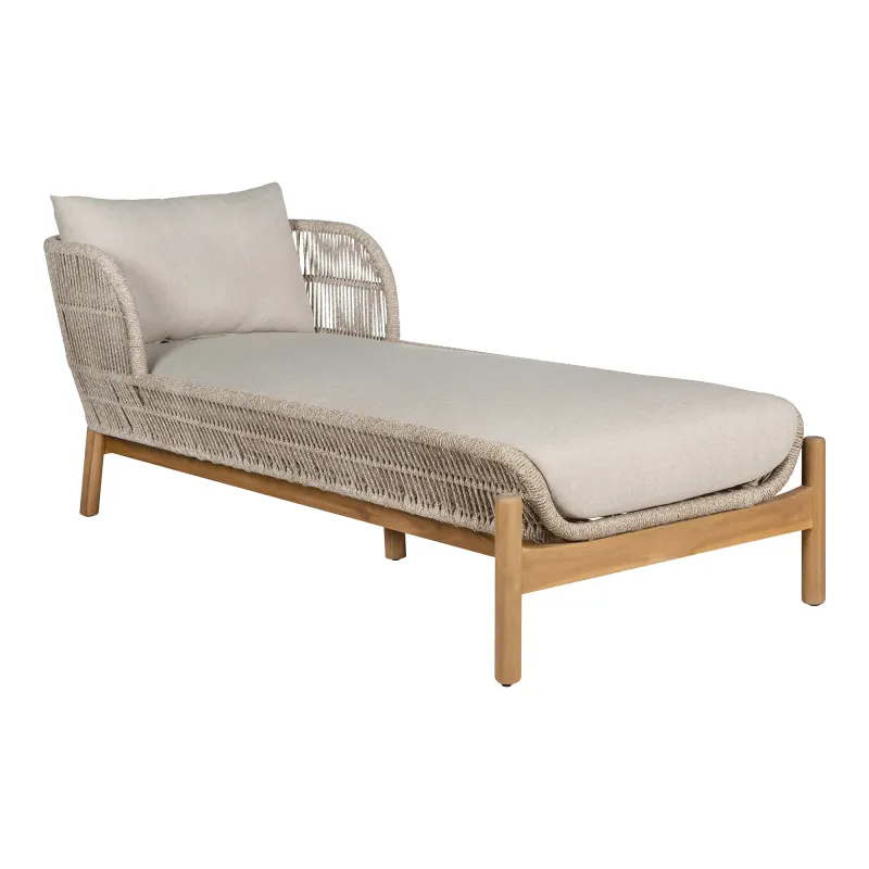 Terracina Sonnenliege, Akazie/Seil, Beige, inkl. Kissen. Komfortabel für Schweizer Gärten.