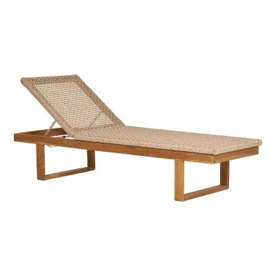 Derby Sonnenliege aus Teak und Polyrattan | Natur, 190x65 cm, robust