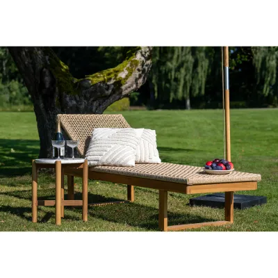 Derby Sonnenliege aus Teak und Polyrattan | Natur, 190x65 cm, robust