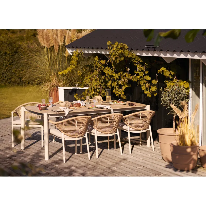 Abela Esstisch aus Aluminium | Sand/Natur, 200x100 cm, leicht & robust