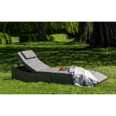 Split Sun Sonnenliege mit Kissen | Polyrattan, Kubugrau, 200x60 cm