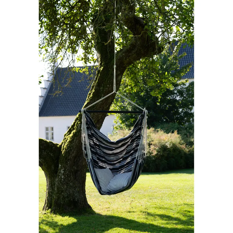 Lamia Hängemattenstuhl | Baumwolle/Polyester, Lärche, schwarz/grau/weiss, 130x100 cm