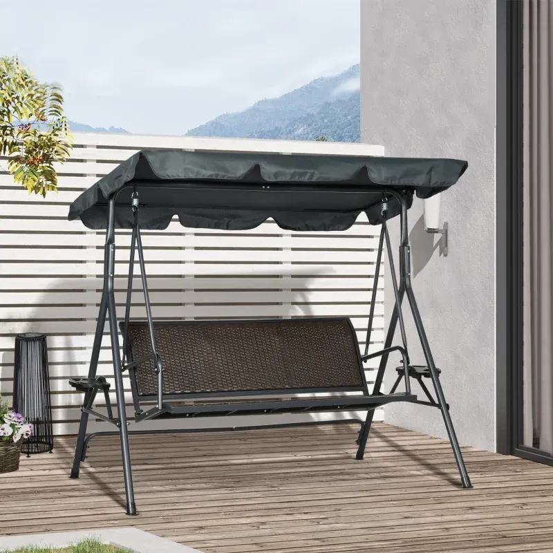 Hollywoodschaukel, Gartenschaukel 3-Sitzer, neigbares Dach, Getränkehalter, Ablagen, ergonomisch