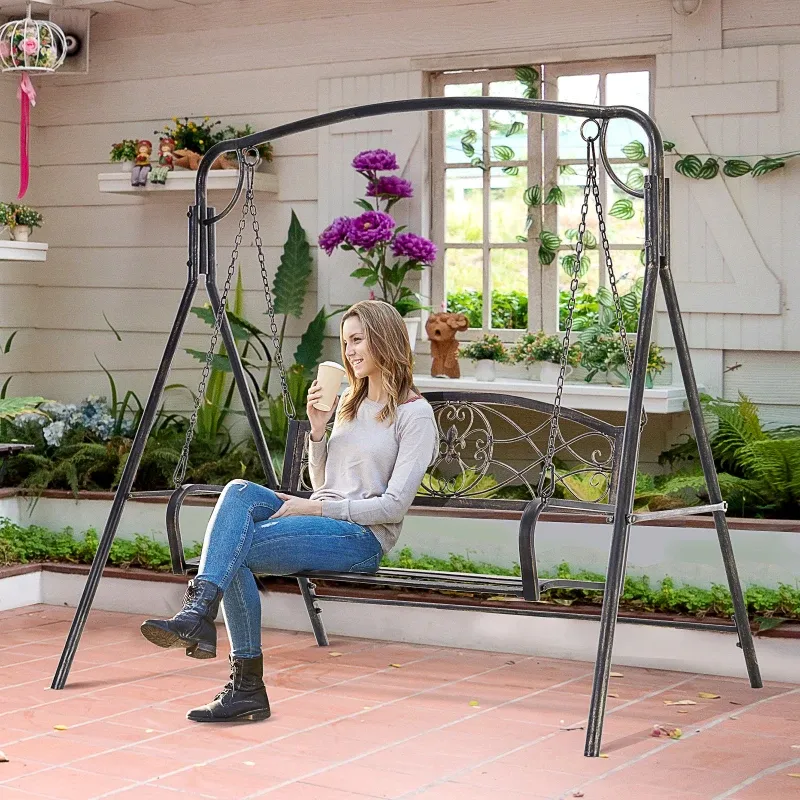 Gartenschaukel Schaukelbank, Vintage Design, Messing-Optik, 167 x 123 x 175 cm