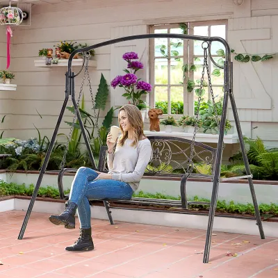Gartenschaukel Schaukelbank, Vintage Design, Messing-Optik, 167 x 123 x 175 cm