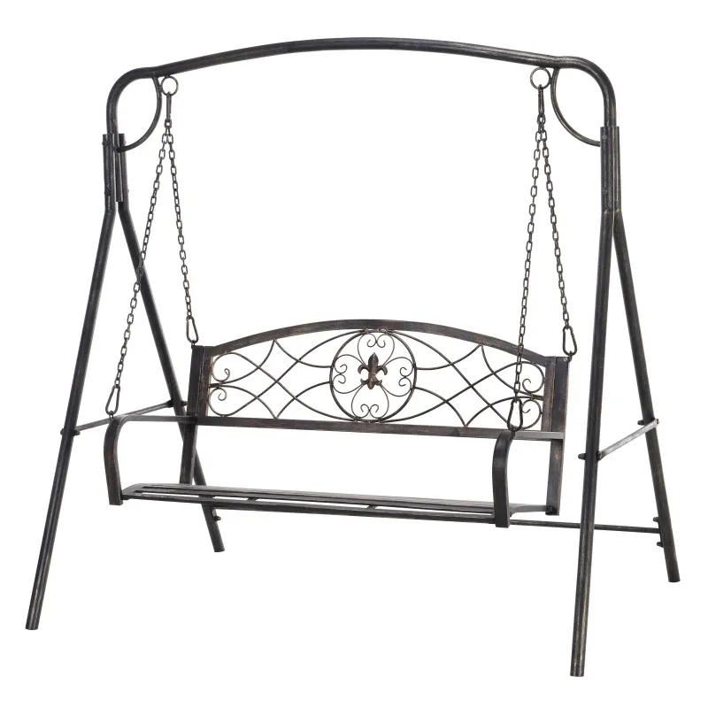 Gartenschaukel Schaukelbank, Vintage Design, Messing-Optik, 167 x 123 x 175 cm