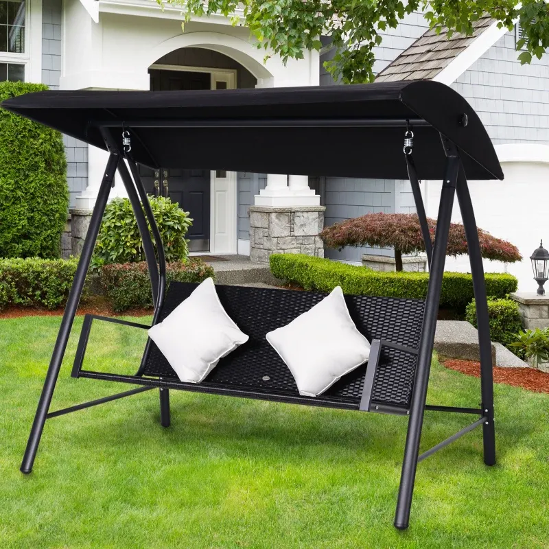 3-Sitzer Hollywoodschaukel, Polyrattan, Kissen, 360 kg, Schwarz
