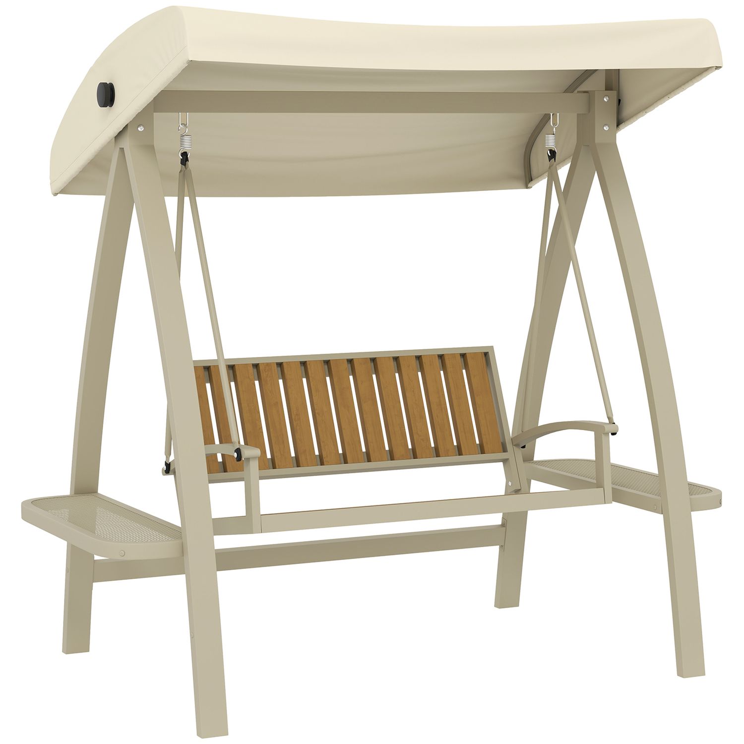 Hollywoodschaukel 2-Sitzer, verstellbares Sonnendach, Seitentisch, 200 x 120 x 190 cm, Beige