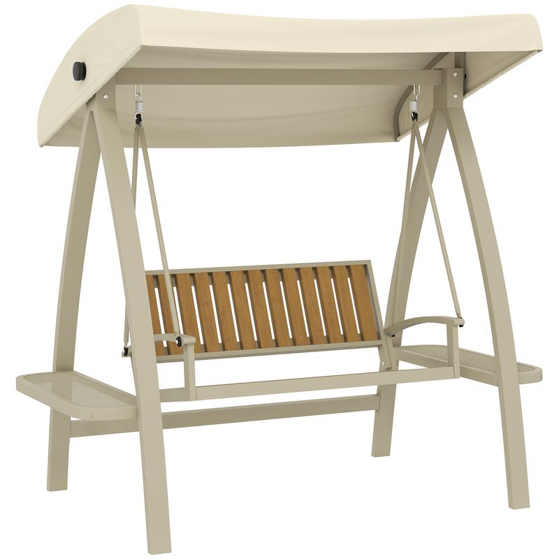 Hollywoodschaukel 2-Sitzer, verstellbares Sonnendach, Seitentisch, 200 x 120 x 190 cm, Beige